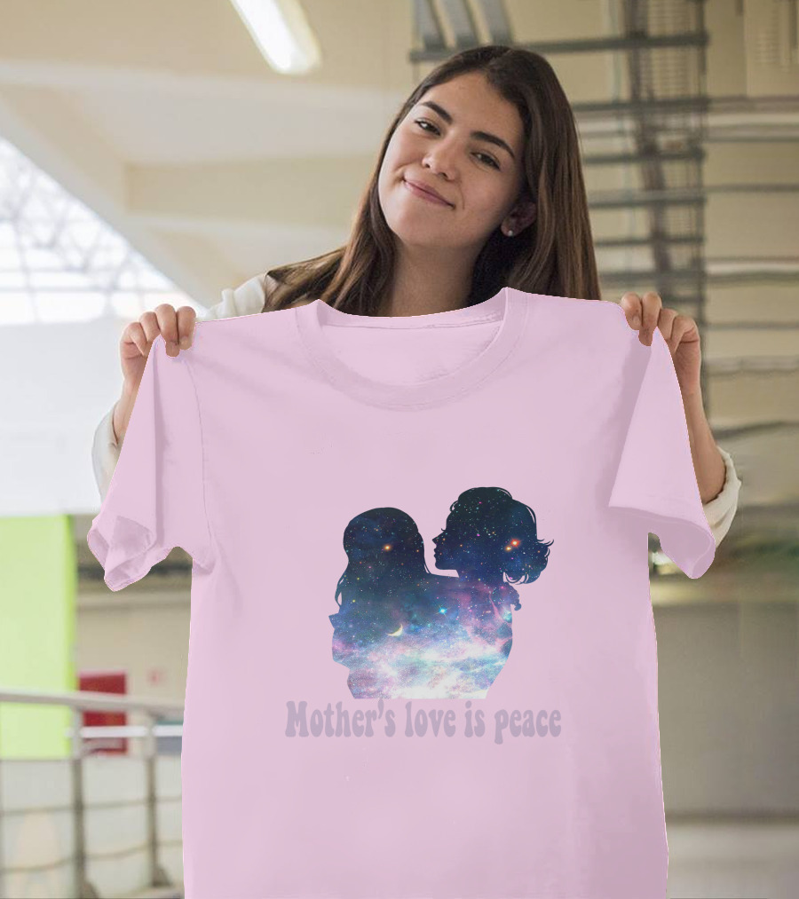 Mother's Love Is Peace Cosmic Silhouette On Pink Background T-Shirt