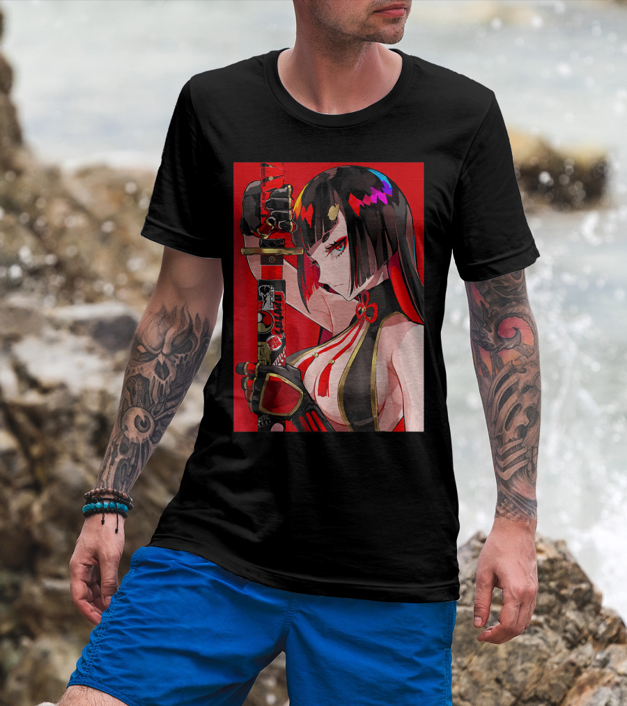 Anime Girl Japanese Aesthetic Katana Warrior Otaku T-Shirt