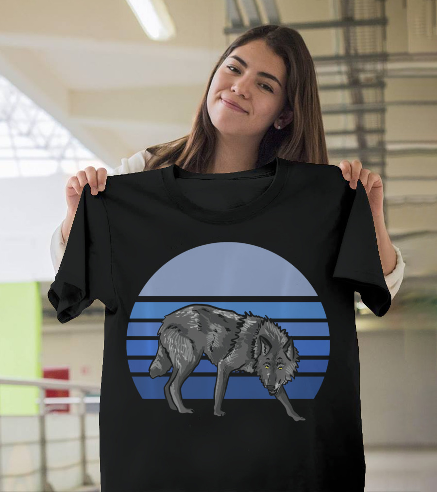 Blue Wolf Moon Striped Wolves Lover T-Shirt