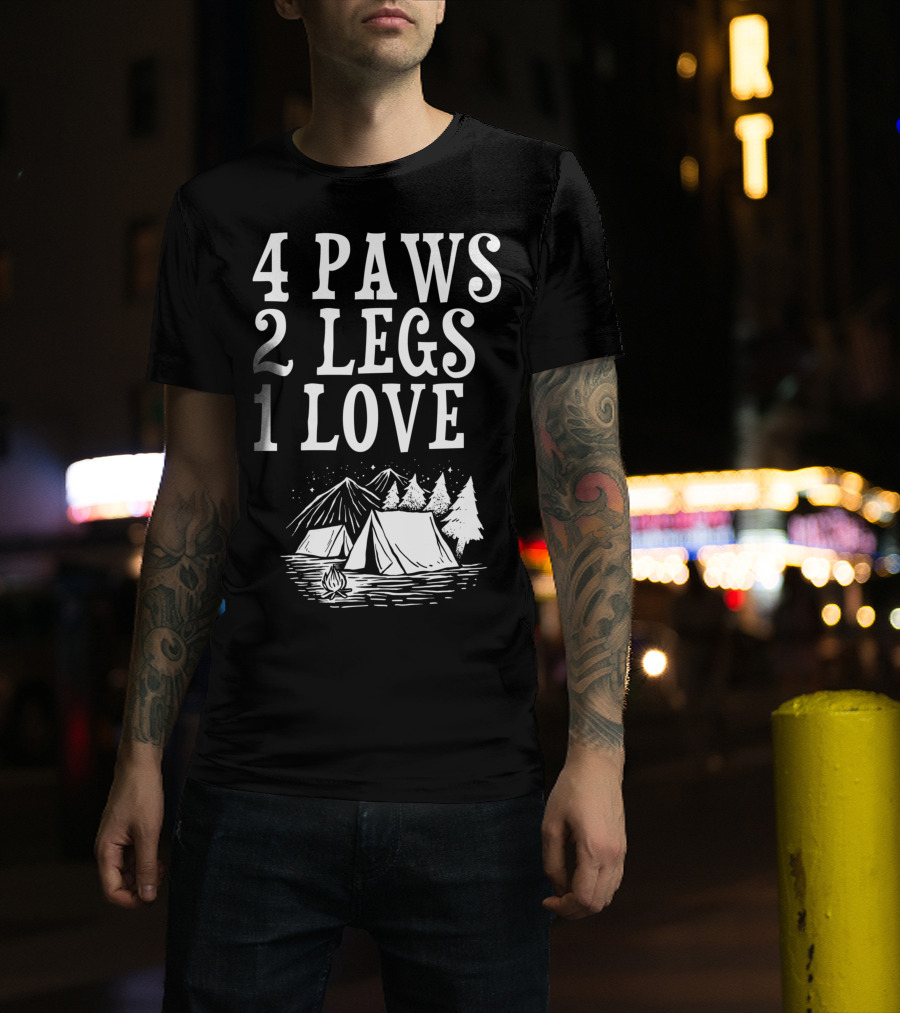 4 Paws 2 Legs 1 Love Dog Camping Lover Adventure Tent Campfire T-Shirt