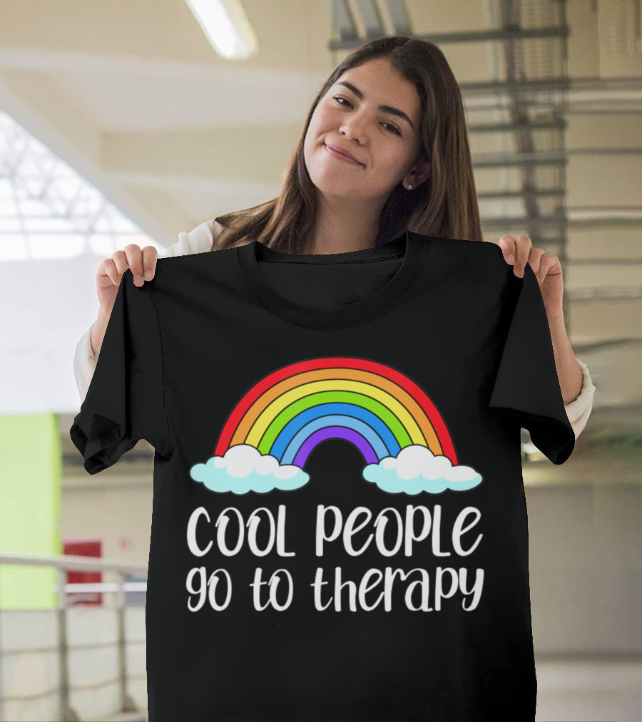Cool People Go To Therapy Rainbow Mental Health Awareness T-Shirt