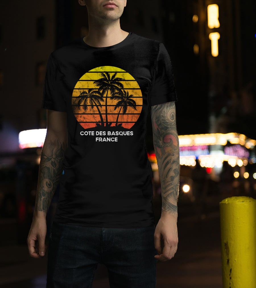 Cote Des Basques France Beach Vacation Palm Trees Sunset T-Shirt