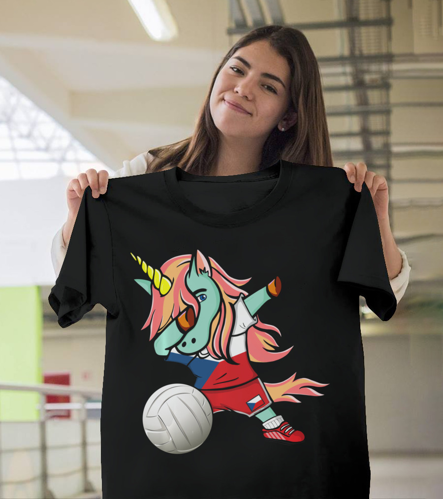 Dab Unicorn Czech Republic Volleyball Fans Czech Flag Jersey T-Shirt