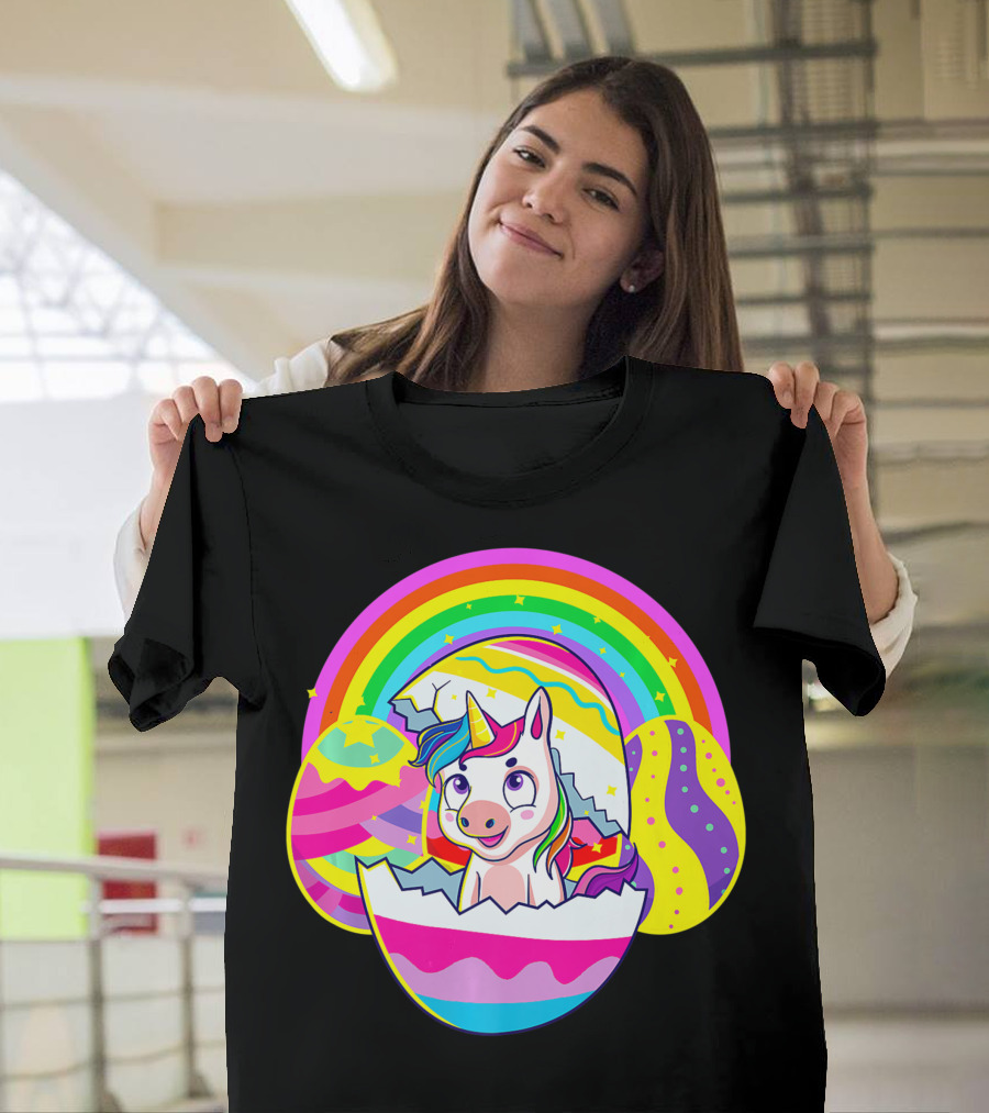 Easter Unicorn Rainbow Cute Eggs Birthday Girls T-Shirt