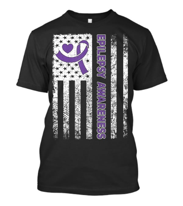 Epilepsy Awareness Flag Purple Ribbon Heart Warrior T-Shirt