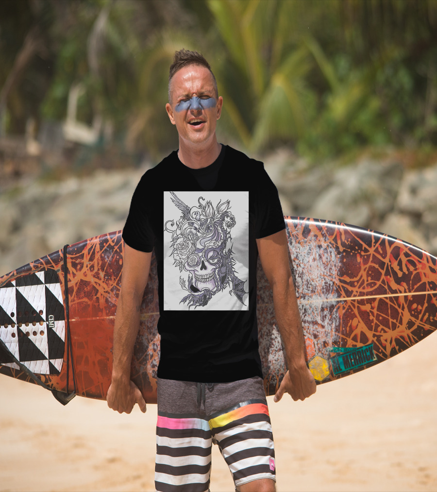 Evil Skull Bat Rose Wing T-Shirt