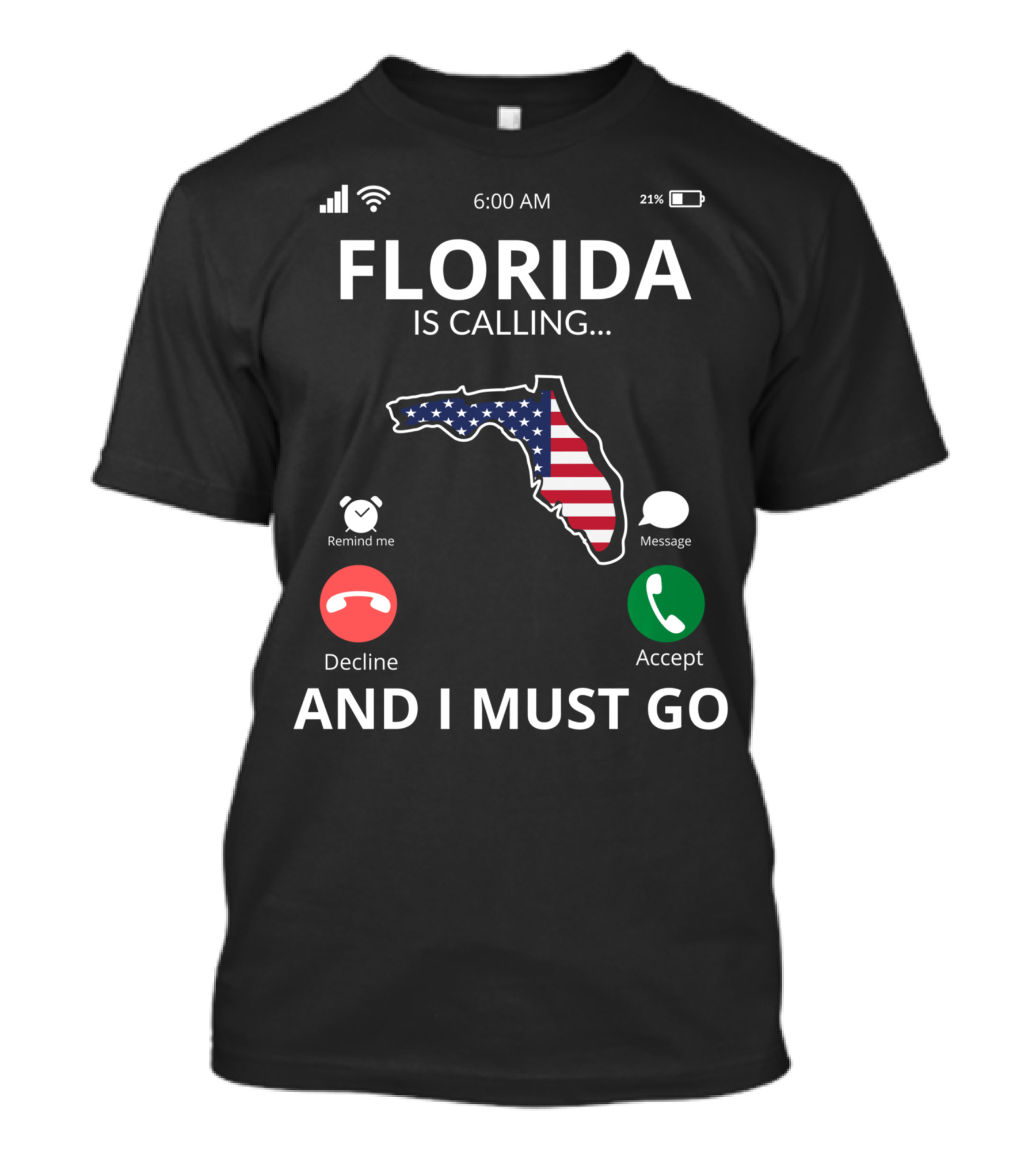 Florida Is Calling And I Must Go American Flag Florida Map T-Shirt