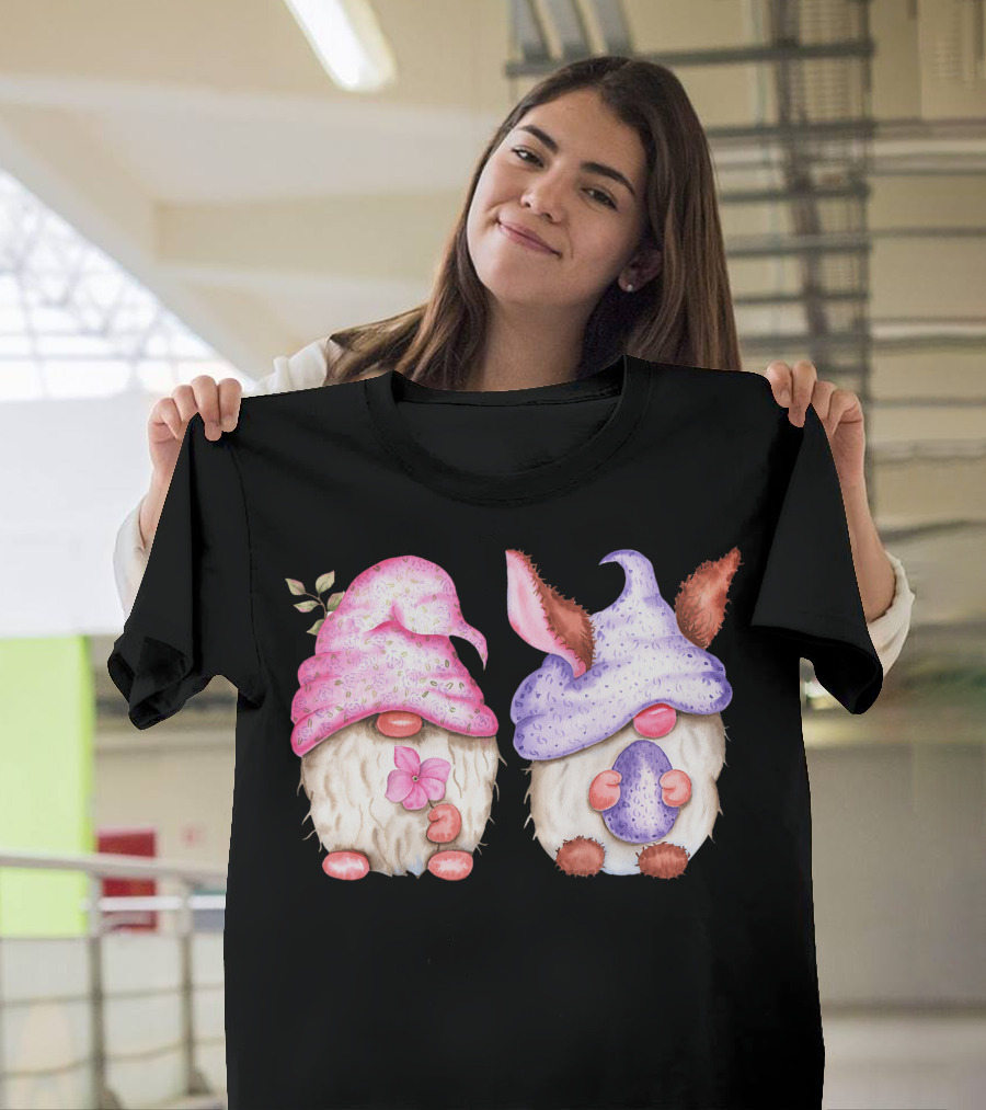 Easter Gnome Springtime Bunny Hat Flowers And Egg T-Shirt