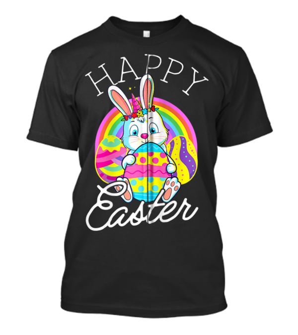 Happy Easter Unicorn Bunny Rabbit Eggs Rainbow Cute Kids Girls Women T-Shirt