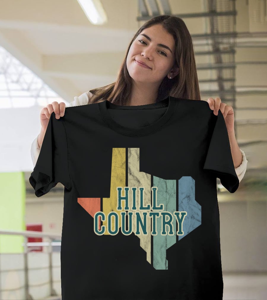 Hill Country Texas State Map Retro T-Shirt