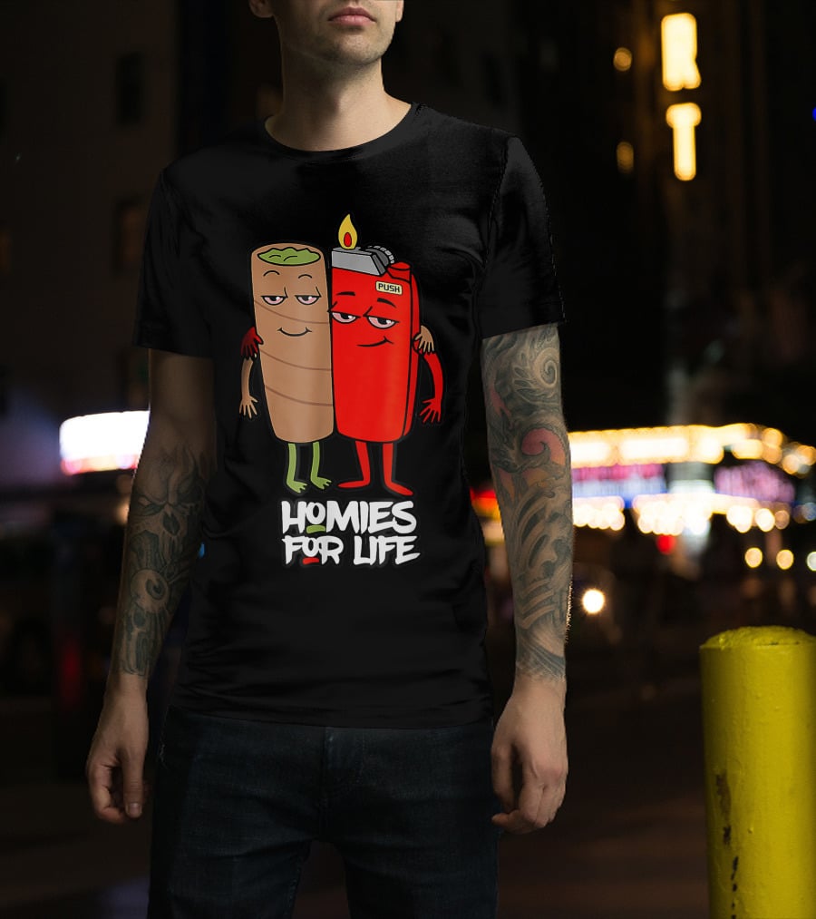 Homies For Life Weed Hugs Blunt Lighter Duo T-Shirt