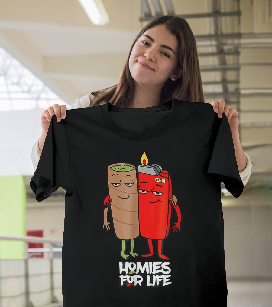 Homies For Life Weed Hugs Blunt Lighter Duo T-Shirt