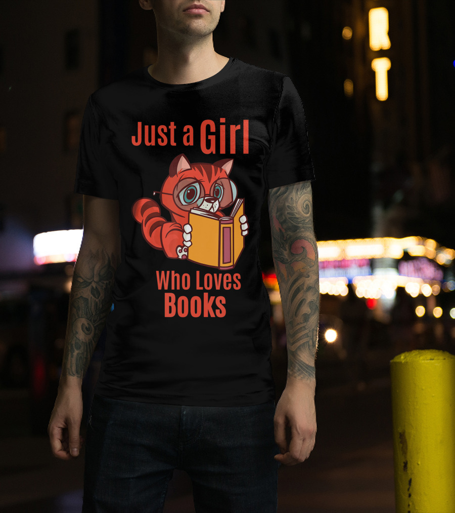 Just A Girl Who Loves Books Cute Cat Reading T-Shirt