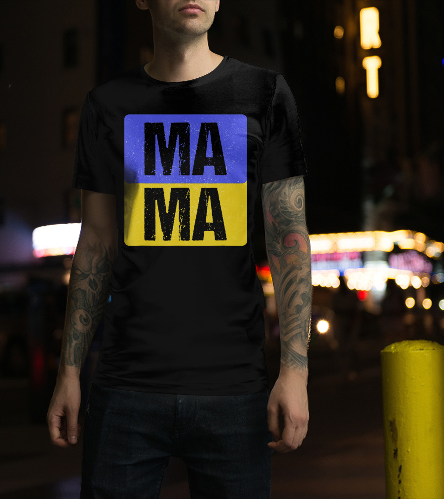 Mama Modern Boxed Square Mom Cute Family Mother Distressed Blue Yellow Blocks T-Shirt