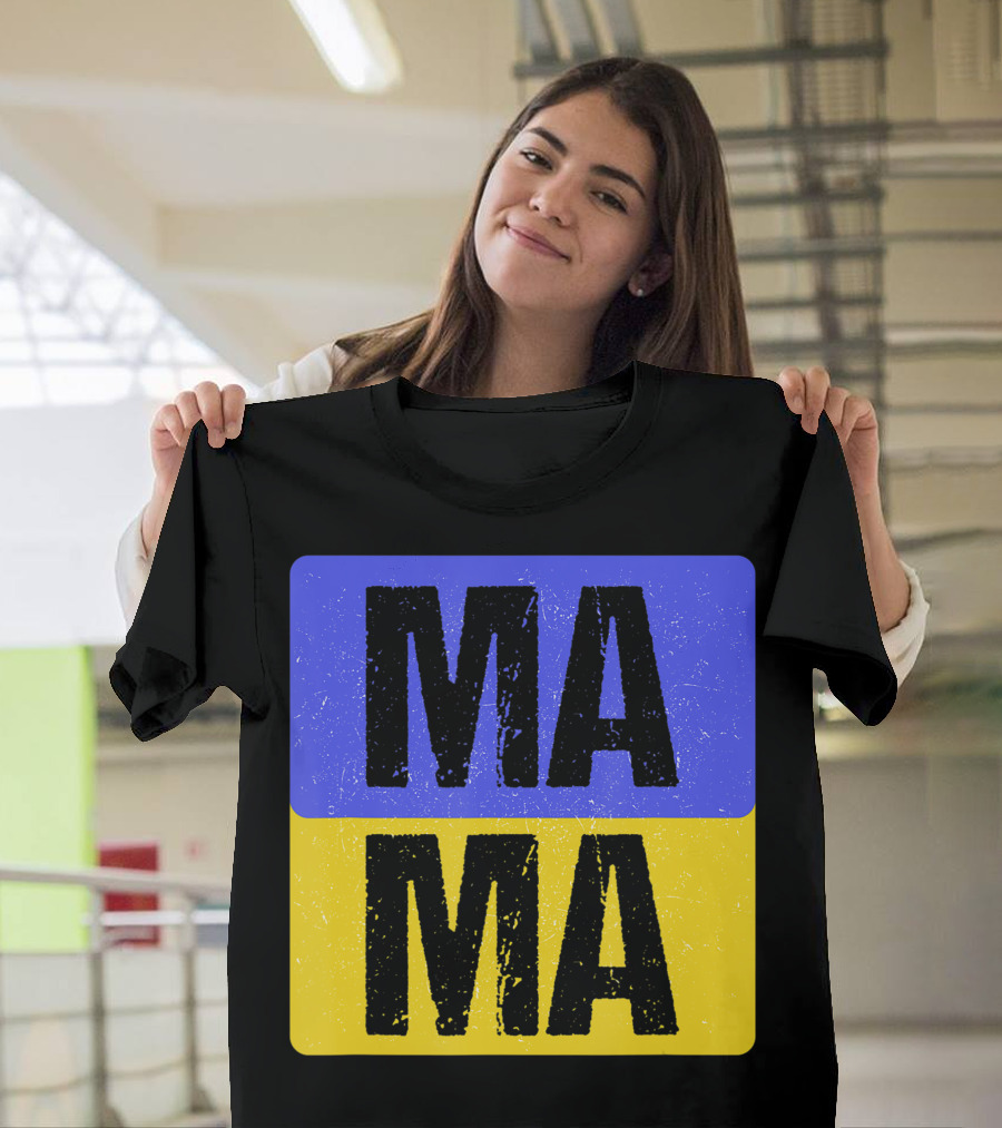 Mama Modern Boxed Square Mom Cute Family Mother Distressed Blue Yellow Blocks T-Shirt