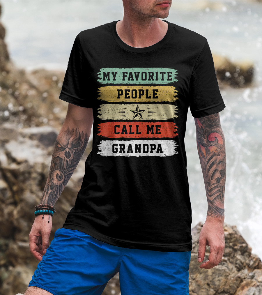 My Favorite People Call Me Grandpa Distressed Stripes Star T-Shirt