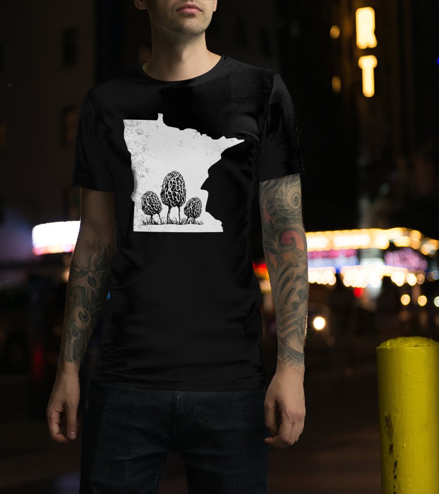 Minnesota Morel Mushroom Hunting Foraging Shrooming Hunter State Map T-Shirt