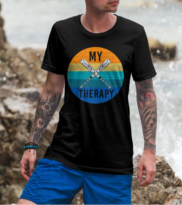 My Therapy Is Baseball American Baseball Fan Training Top Vintage Retro Crossed Bats T-Shirt