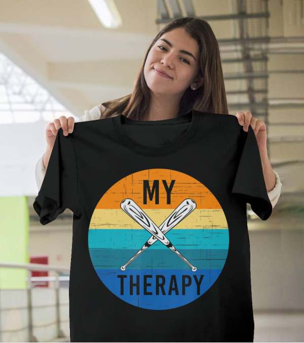 My Therapy Is Baseball American Baseball Fan Training Top Vintage Retro Crossed Bats T-Shirt