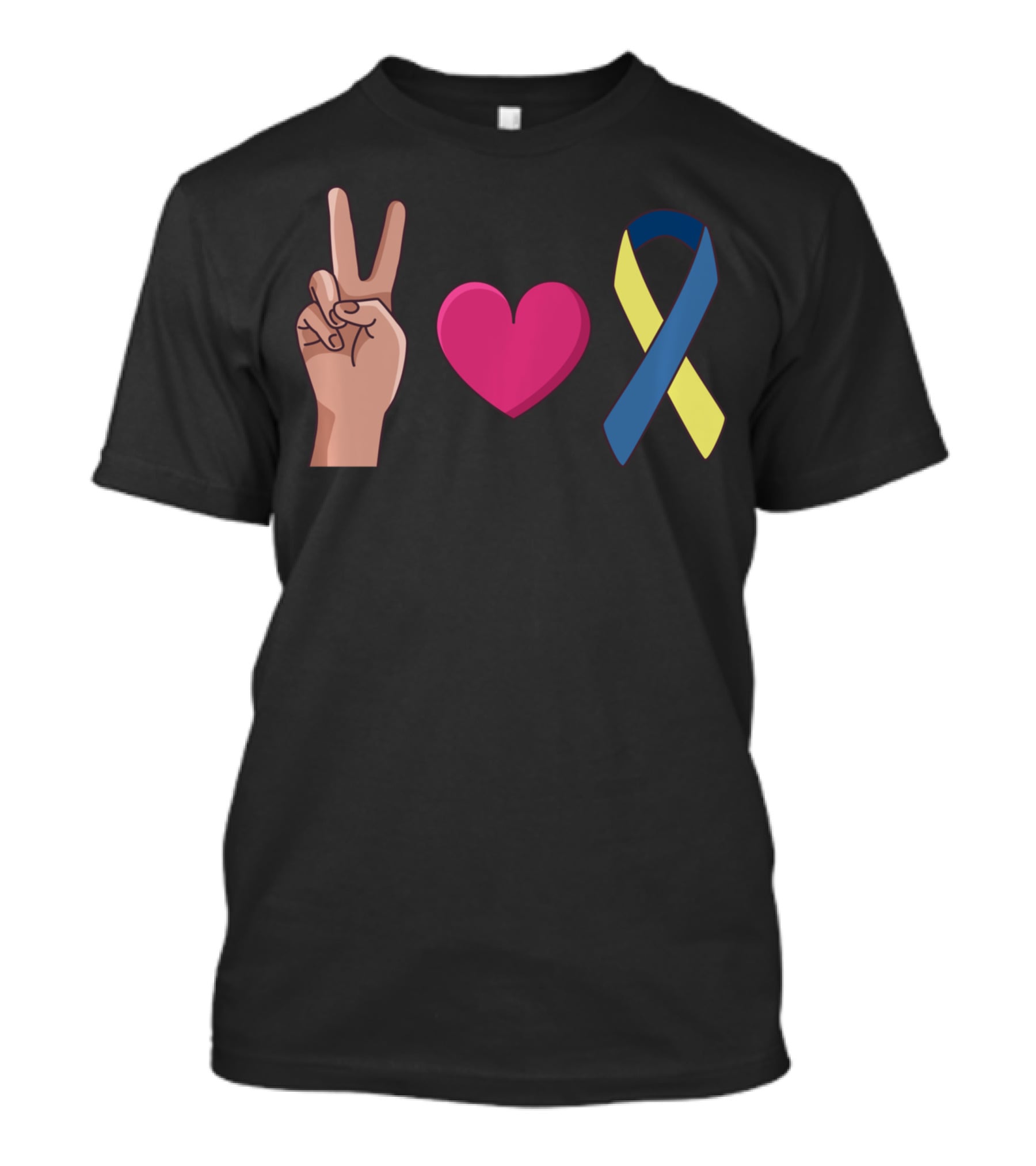 Peace Love Down Syndrome Awareness Blue Yellow T-Shirt