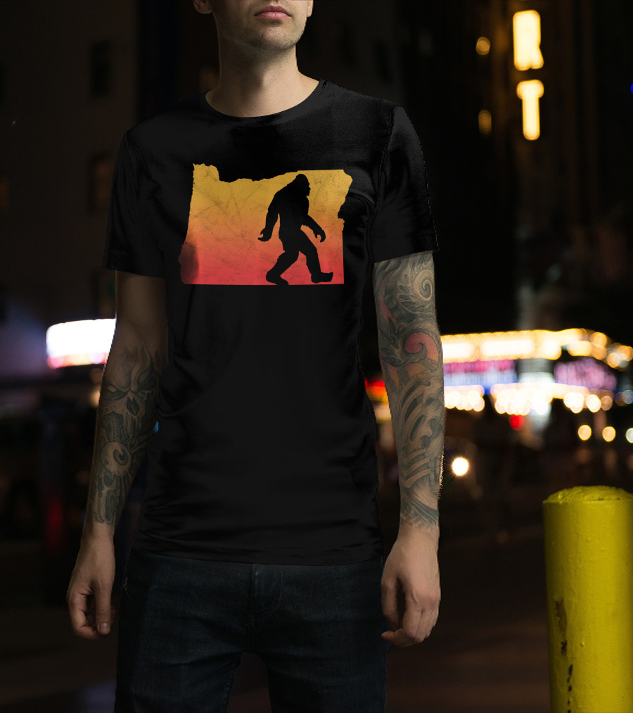 Retro Bigfoot Believer Vintage State Of Oregon Sunset T-Shirt