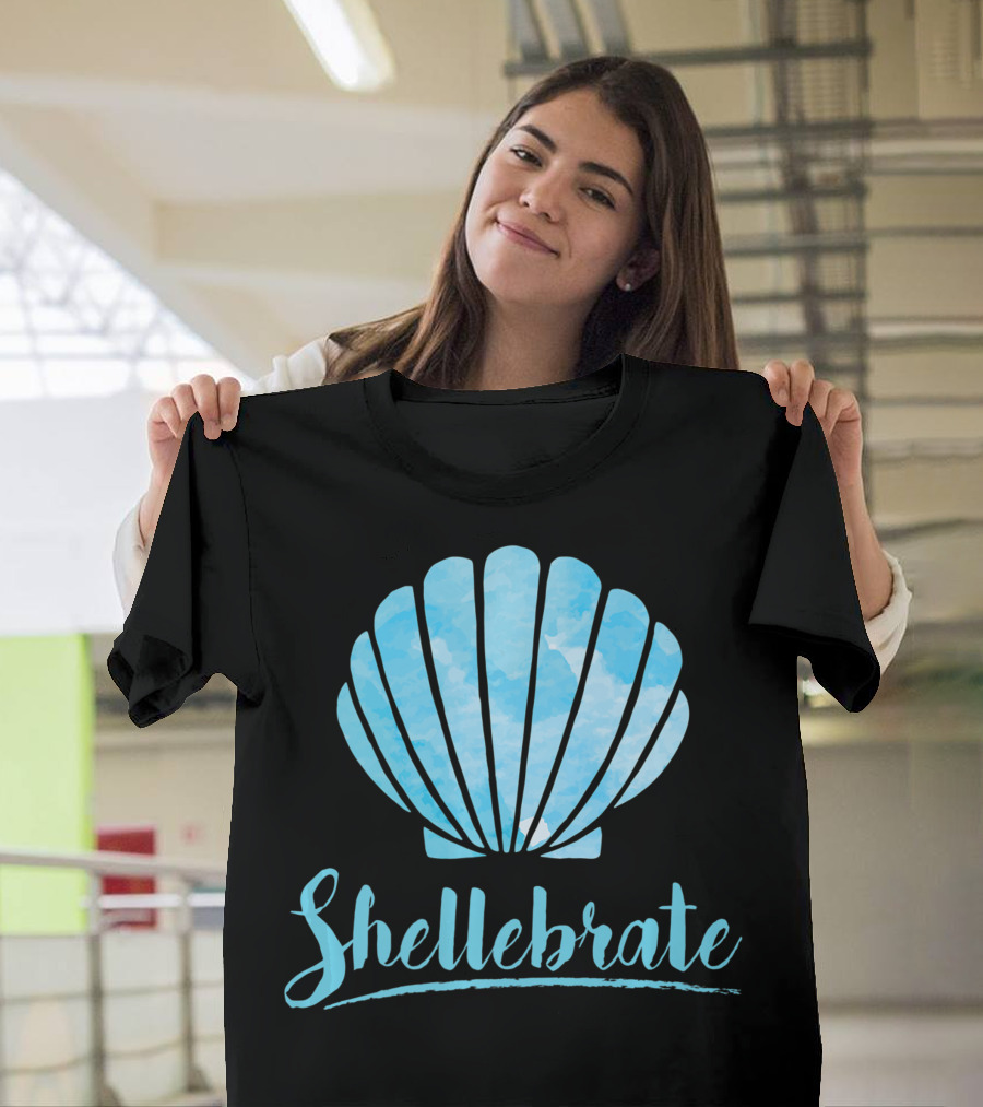 Shellebrate Blue Watercolor Sea Shell Seashell Beach T-Shirt