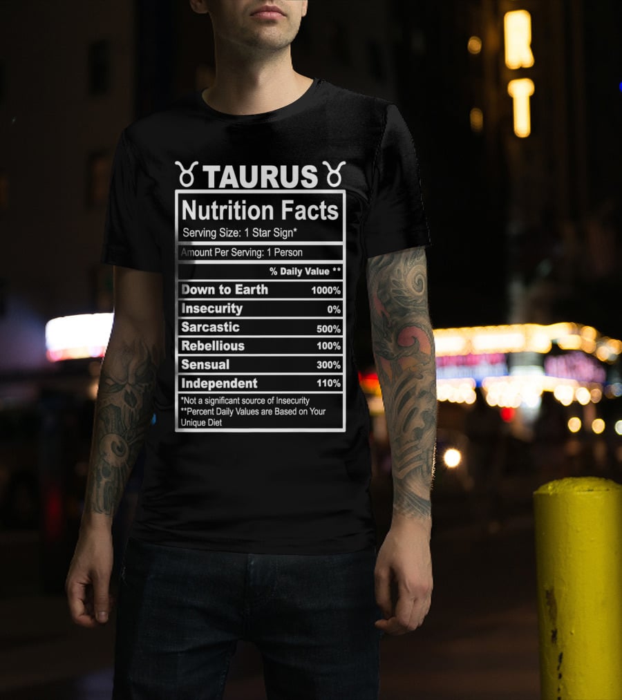 Taurus Nutrition Facts Zodiac Horoscope Traits Chart T-Shirt