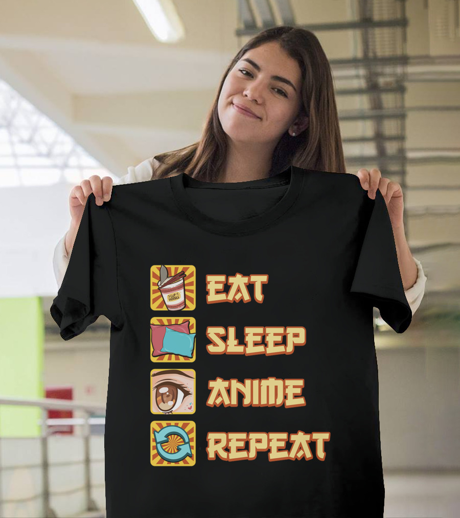 Eat Sleep Anime Repeat Icons Fun T-Shirt