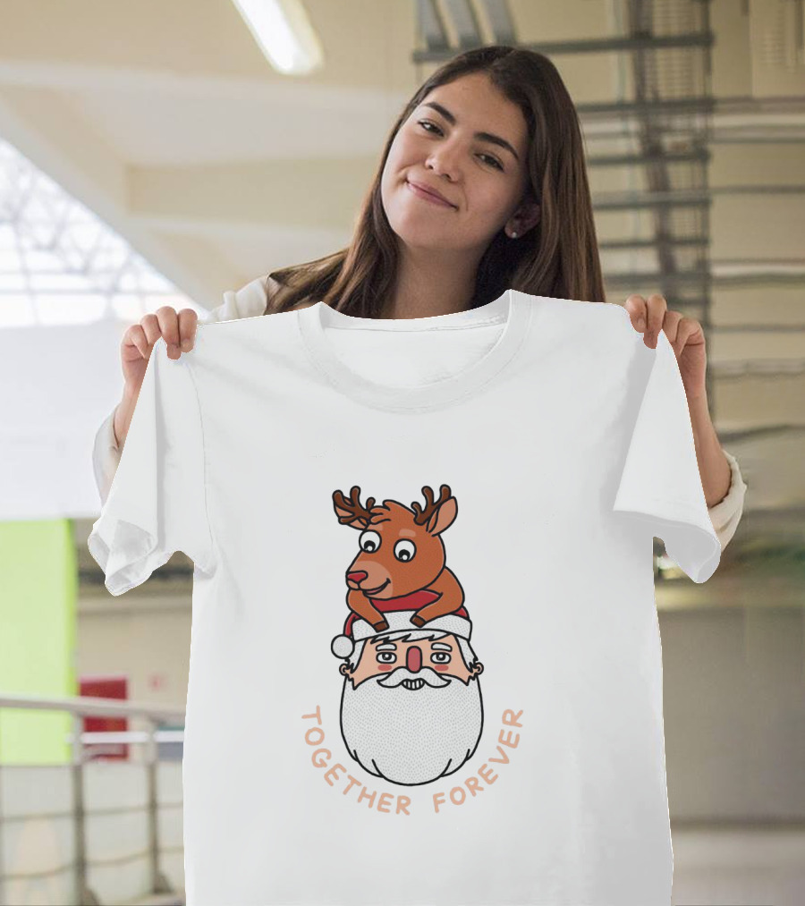 Santa And Reindeer Together Forever Best Friends T-Shirt