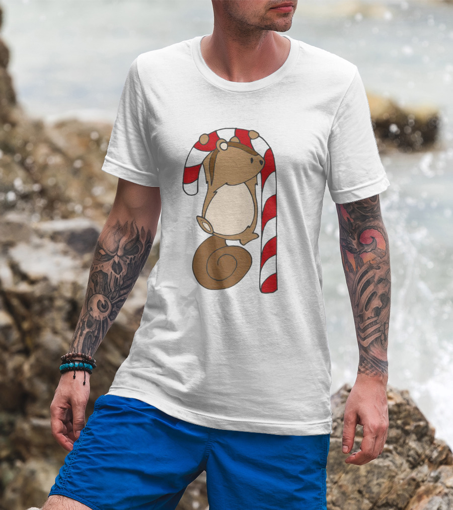 Ciapo Candy Cane Squirrel Hanging On Striped Christmas Treat T-Shirt