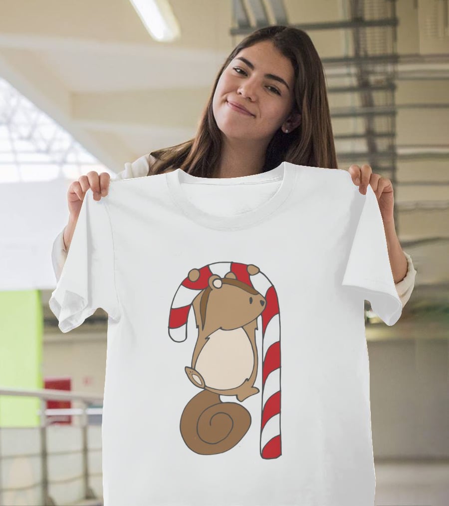 Ciapo Candy Cane Squirrel Hanging on Striped Christmas Treat T-Shirt