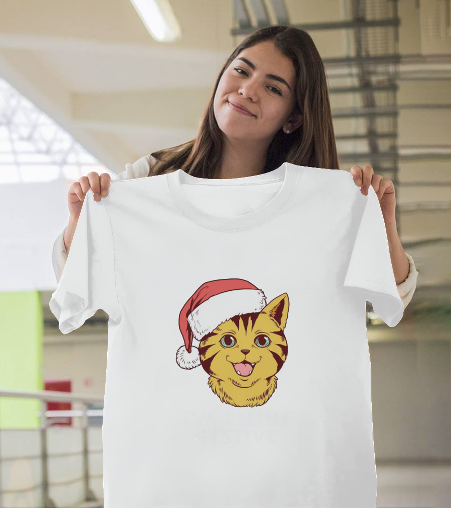 I'm Feline Festive Cat with Santa Hat T-Shirt