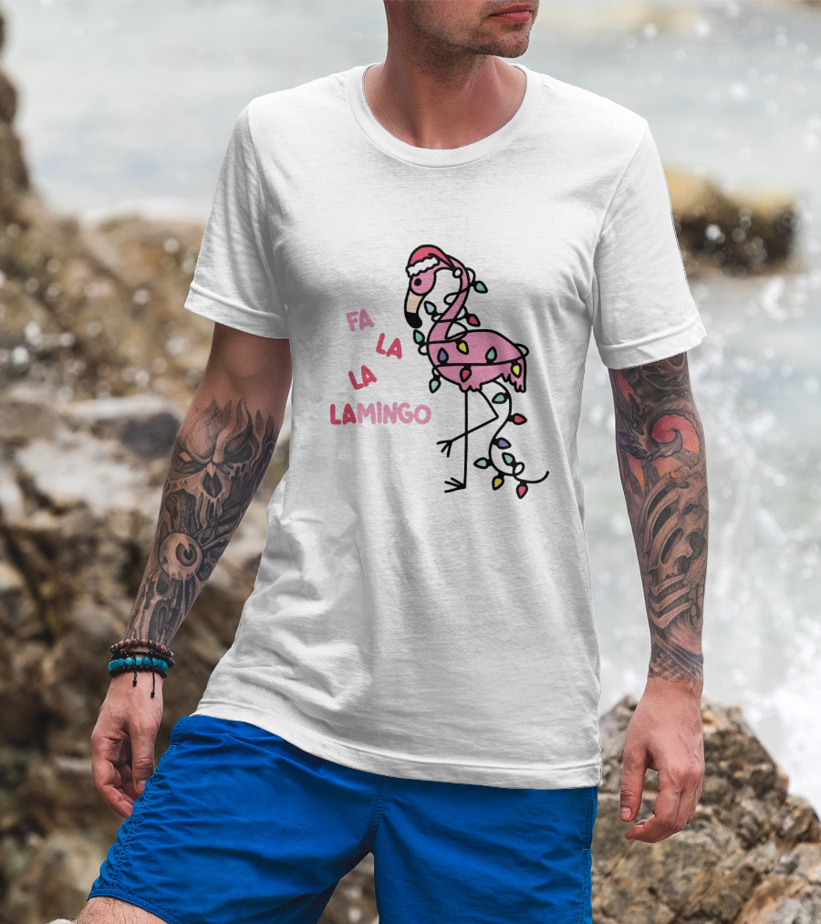 Fa La La Lamingo Christmas Flamingo Lights And Santa Hat Holiday T-Shirt