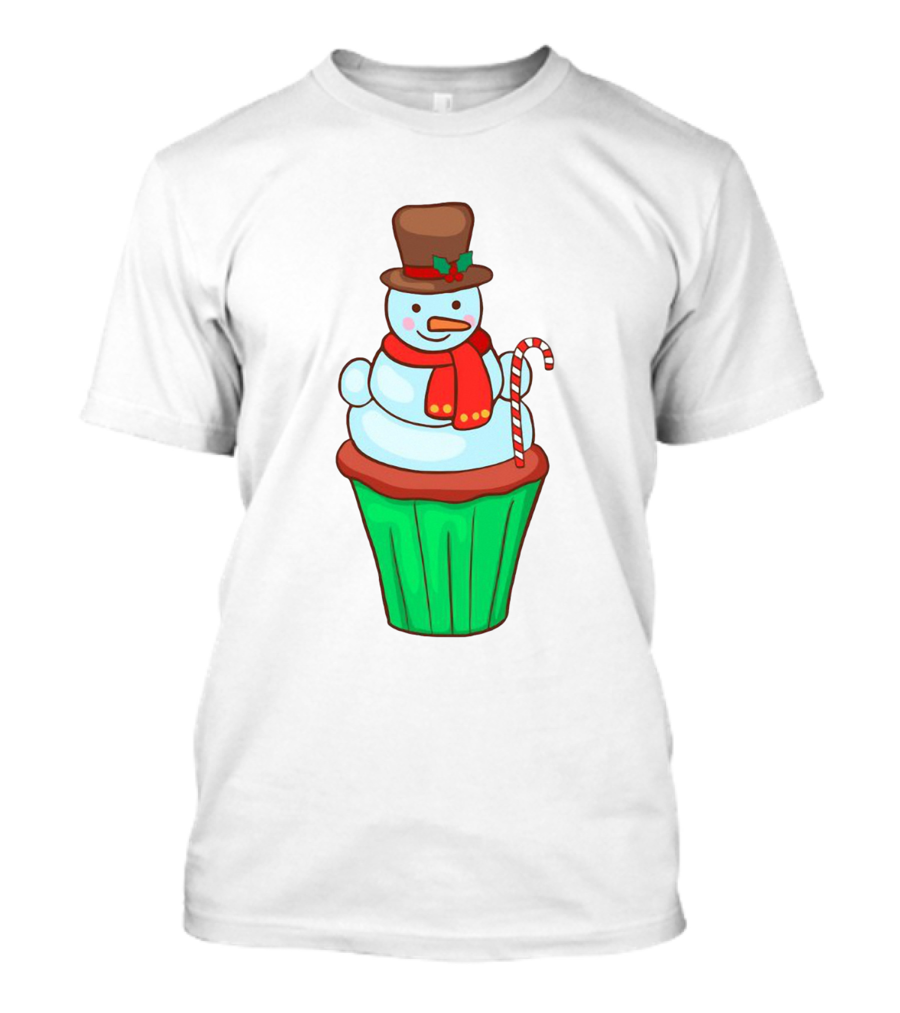 Xmas Cupcake Muffins With Snowman And Candy Cane Holiday T-Shirt