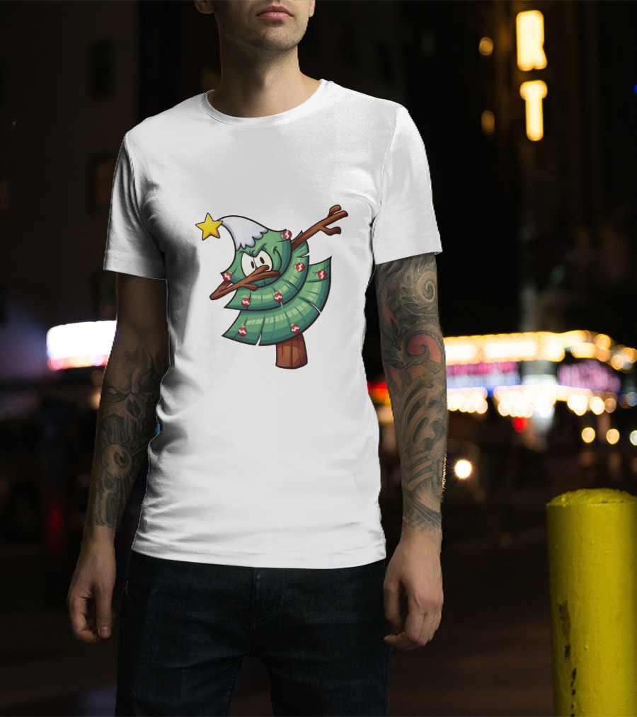 Christmas Tree Doing Dab Dance With Star And Decorations T-Shirt