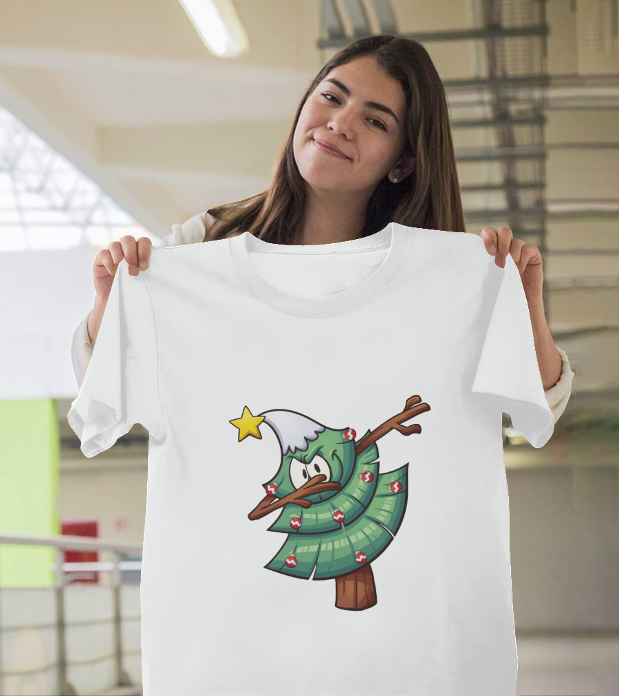 Christmas Tree Doing Dab Dance with Star and Decorations T-Shirt