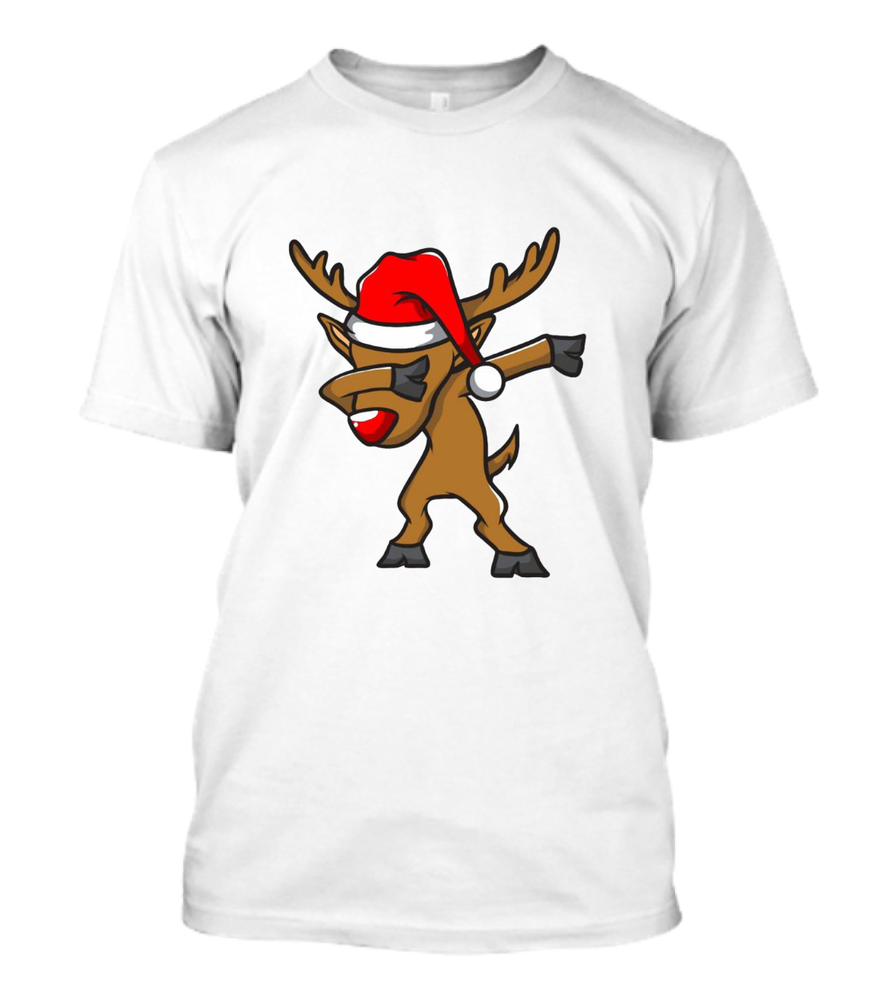 Funny Dabbing Reindeer With Santa Hat Christmas Costume T-Shirt