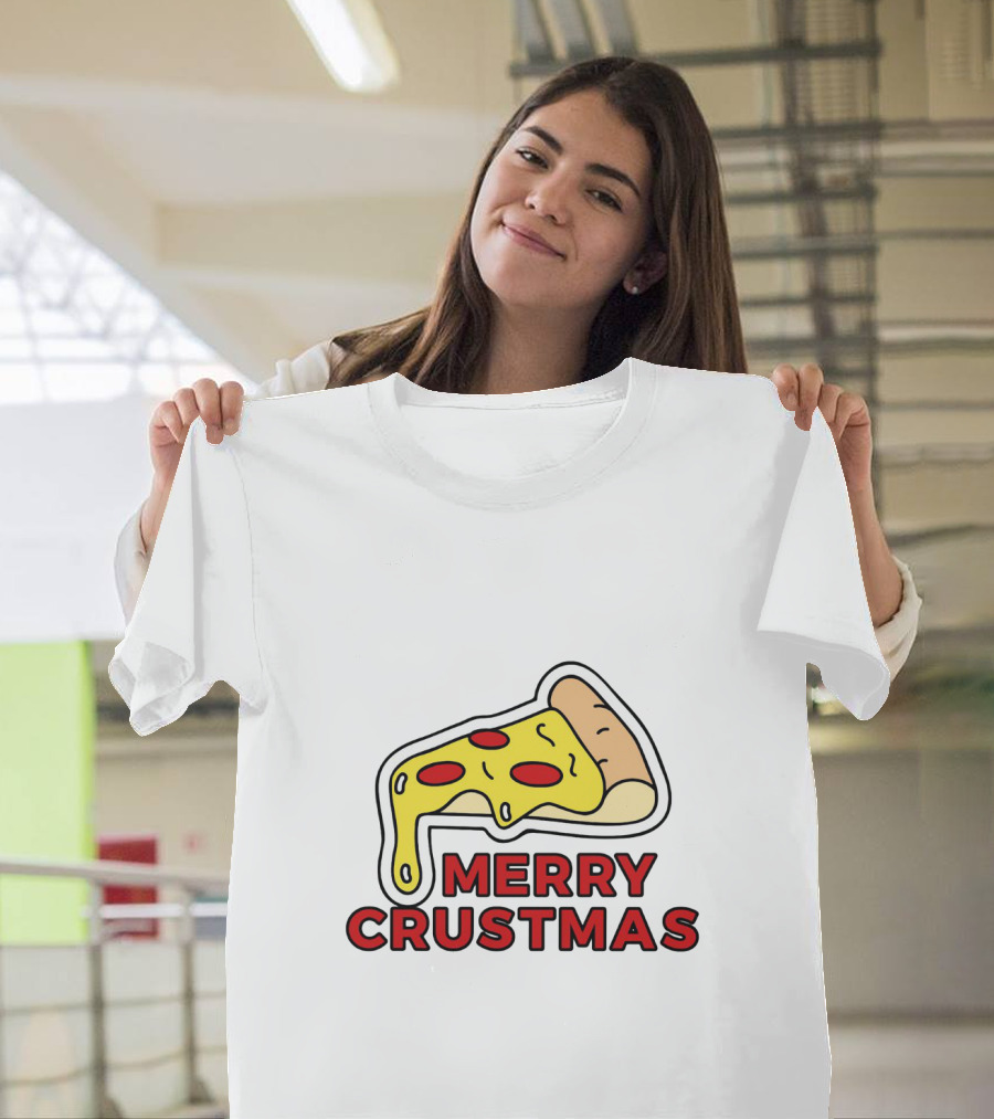Merry Crustmas Pizza Slice Festive Holiday Play On Words T-Shirt