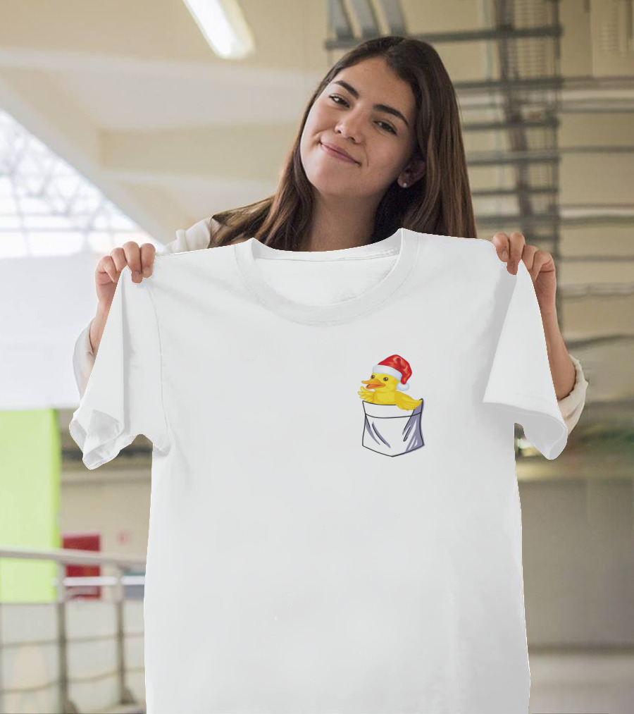 Santa Duck in Pocket Christmas Holiday T-Shirt
