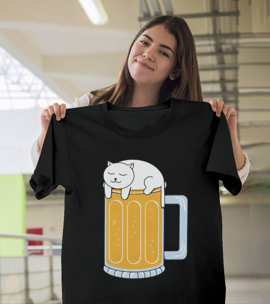 Cat Sleeping On Beer Mug Clipart T-Shirt