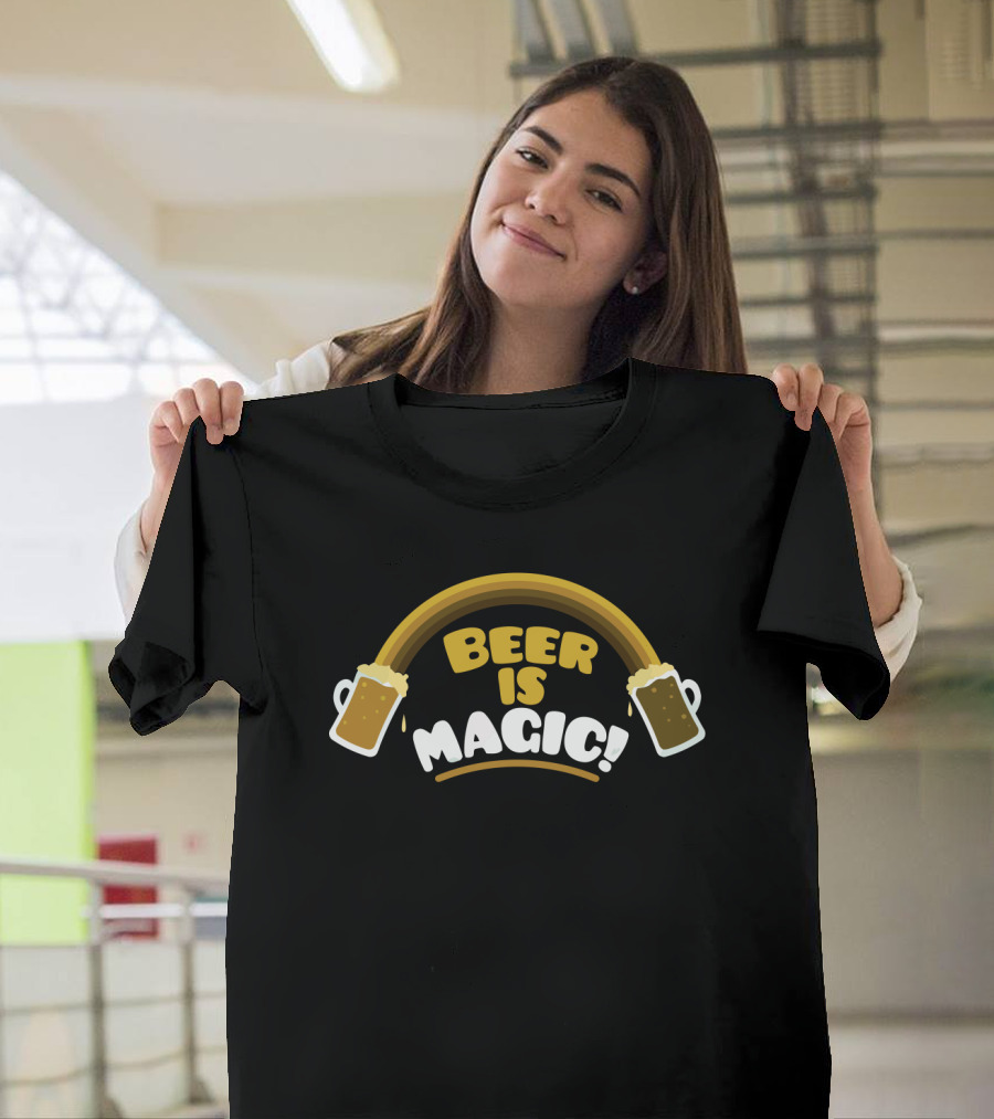 Beer Is Magic Rainbow With Beer Mugs T-Shirt