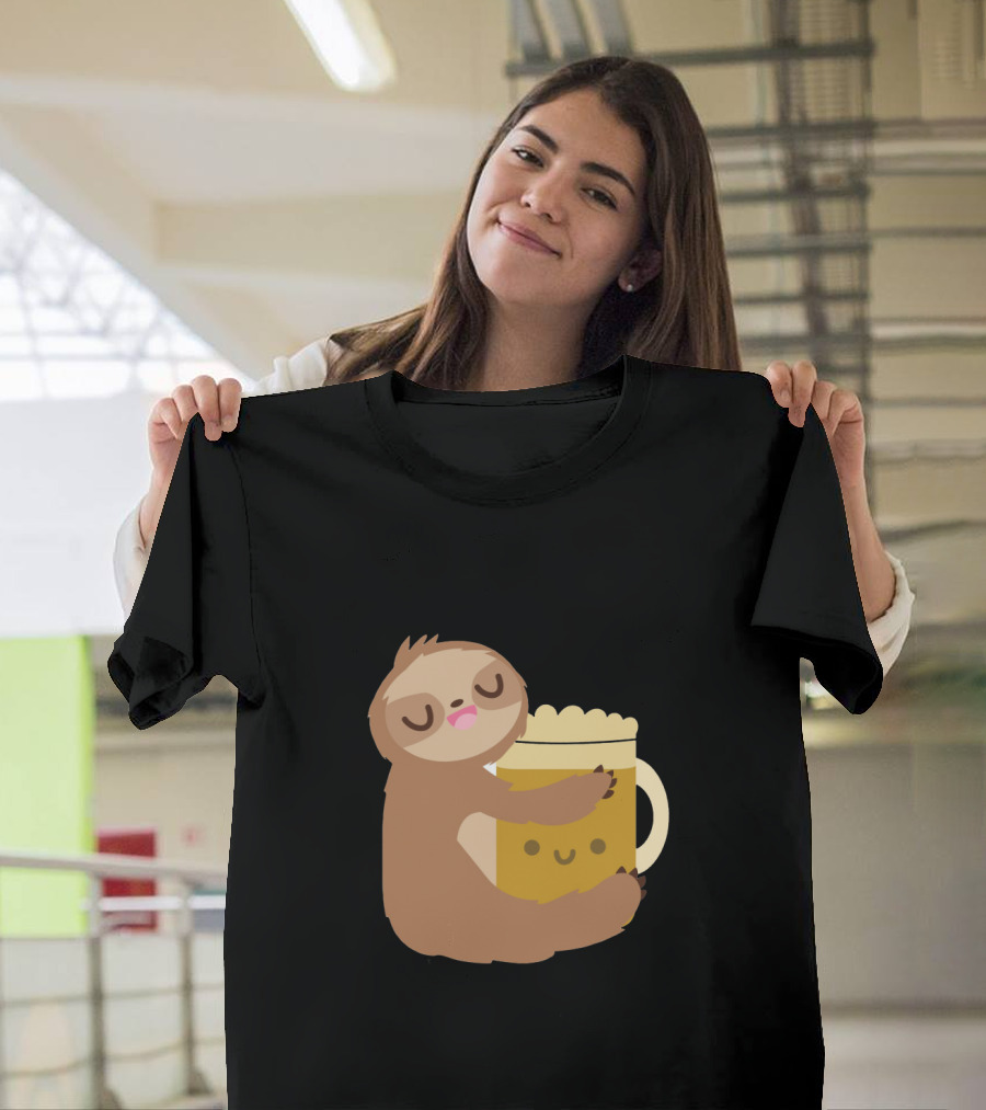 Sloth Hugging Smiling Beer Mug T-Shirt