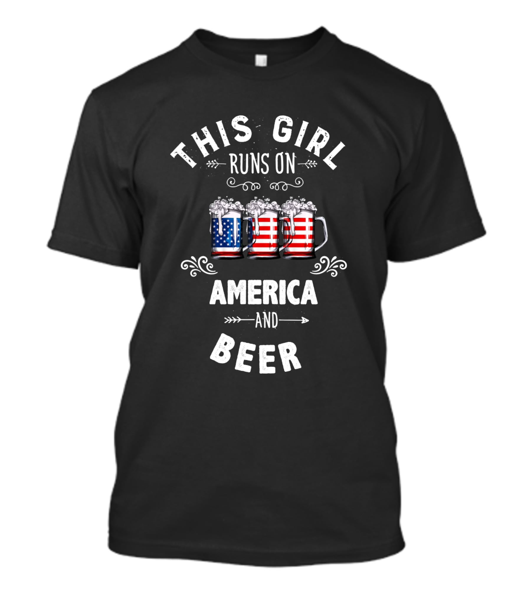 This Girl Runs On America And Beer American Flag Mug T-Shirt