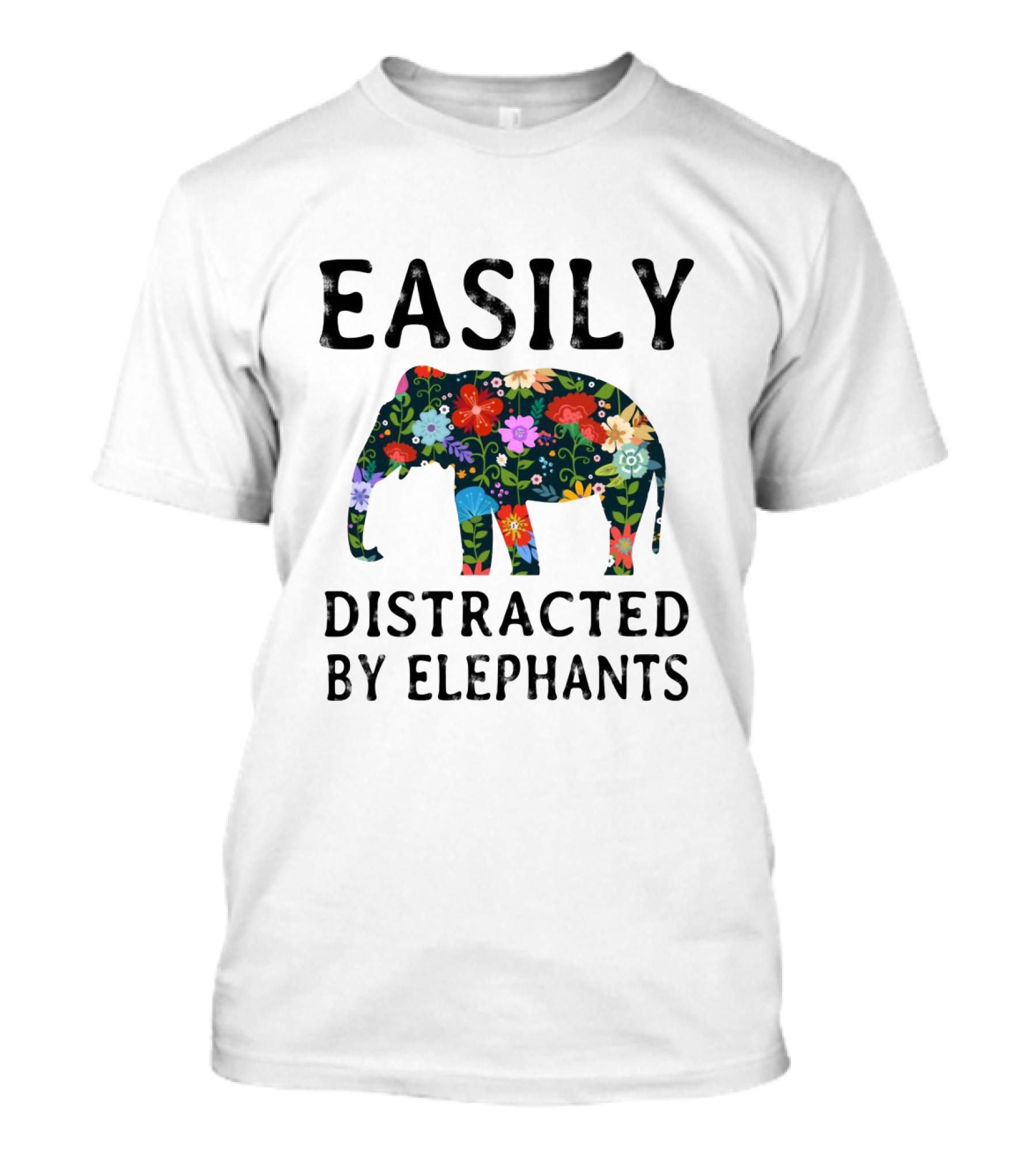 Easily Distracted By Elephants Floral T-Shirt
