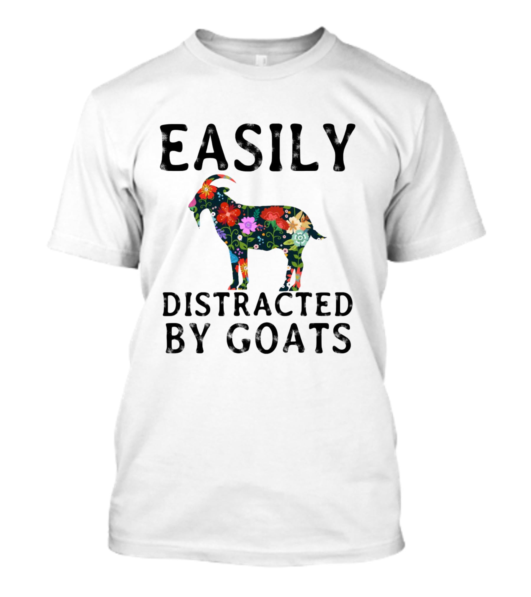 Easily Distracted By Goats Floral Pattern Artistry T-Shirt