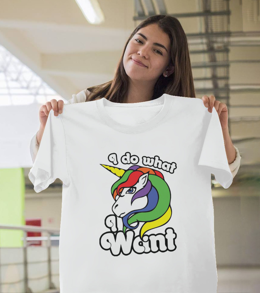 I Do What I Want Rainbow Unicorn Face with Colorful Mane T-Shirt