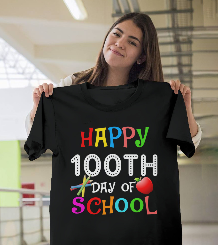 Happy 100th Day of School Celebration with Apple and Pencils T-Shirt