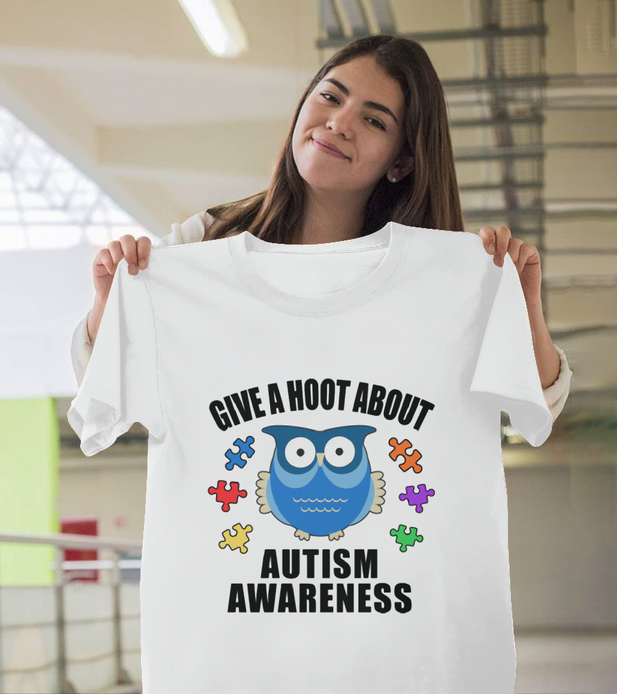 Give A Hoot About Autism Awareness With Owl And Colorful Puzzle Pieces T-Shirt