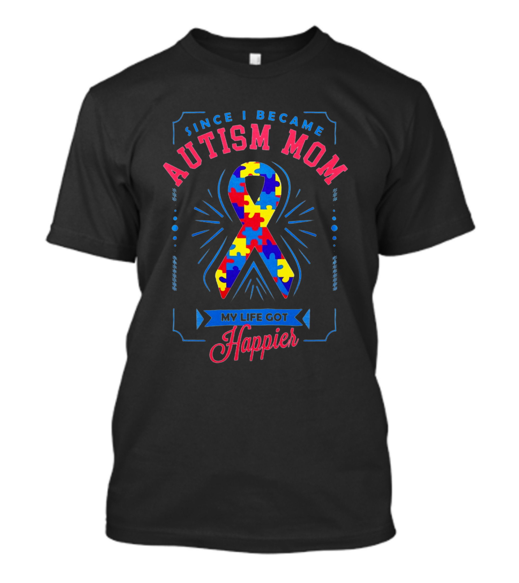 Since I Became Autism Mom My Life Got Happier Ribbon Puzzle T-Shirt
