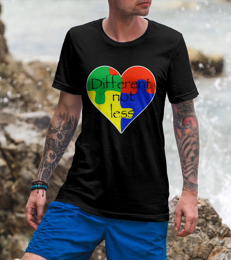 Different Not Less Heart Puzzle Autism Awareness T-Shirt